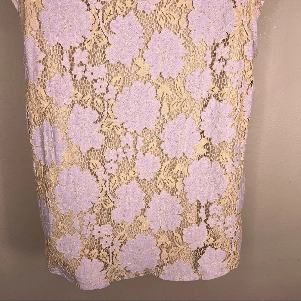 Juniors Medium Monteau Peachy Pink Lavender Floral Lace Blouse Ruffle Lined